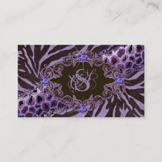 Schmuck-Geschäfts-Kartentierzebra-Leopard lila Visitenkarte (Vorderseite)