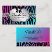 Schmuck-Geschäfts-Kartezebra-lila blauer Bogen Visitenkarte (Vorne/Hinten)