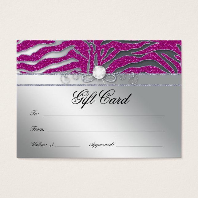 Schmuck Gift Card Luxury Zebra Pink Silver Sparkle (Vorderseite)
