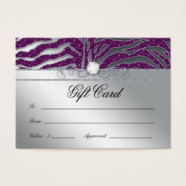 Schmuck Gift Card Luxury Zebra Plum Silver Sparkle (Vorderseite)