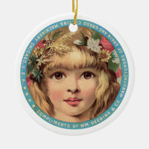 Schmuck, hübsches Mädchen mit Blumen Vintage-Werbu Keramikornament