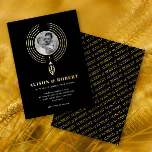Schmuck-inspirierte Rahmen-, Blatt- und Foto-Hochz Folieneinladung