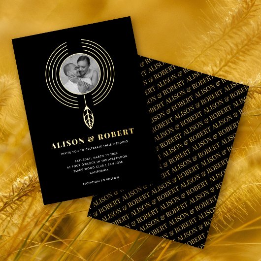 Schmuck-inspirierte Rahmen-, Blatt- und Foto-Hochz Folieneinladung