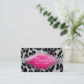 Schmuck Leopard Business Card Black Pink Visitenkarte (Stehend Vorderseite)