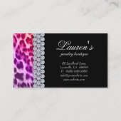 Schmuck-Leopard-Geschäfts-Karten-rotes Lila Visitenkarte (Rückseite)