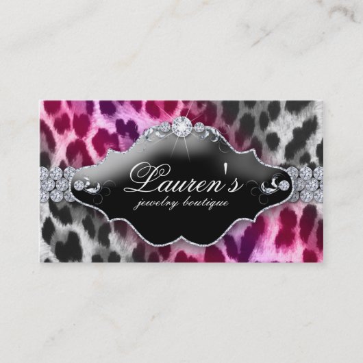 Schmuck-Leopard-Visitenkarte-Rosa-Schwarzes Visitenkarte (Vorderseite)