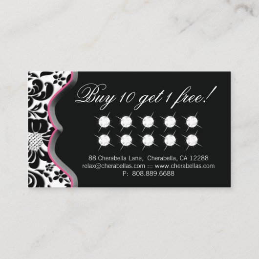 Schmuck Loyalty Card Rosa Damask Diamonds Treuekarte (Rückseite)
