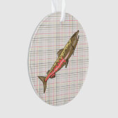 Schmuck - Pendant - Chinook Lachs auf Kariert Ornament (Vorderseite)