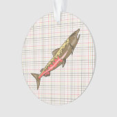 Schmuck - Pendant - Chinook Lachs auf Kariert Ornament (Vorderseite)