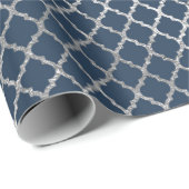 Schmuck Quatrefoil Art Deco Blue Navy Silver Geschenkpapier (Rolleneckpunkt)