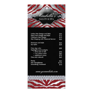 Schmuck Rack Card Zebra Luxury Sparkle Silver Red Werbekarte