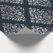 Schmuck Royal Ornament Damask Black Vip Silver Geschenkpapier (Ecke)