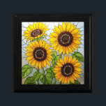 Schmuck Sunflowers Erinnerungskiste<br><div class="desc">Elegantes,  lebendiges,  juwelengeschmücktes Mitte-Sonnenblumen-Muster in einem Buntglaseffekt. Delikat und fröhlich. Ideal für Schmuck und andere Schätze,  oder geben als persönliches Geschenk.</div>