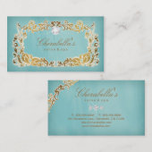 Schmuck-Visitenkarte-blauer Goldmit blumenrahmen Visitenkarte (Vorne/Hinten)