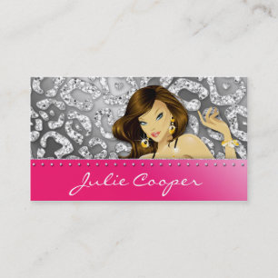 Schmuck-Visitenkarte-Frauen-Leopard-Rosa-Silber Visitenkarte