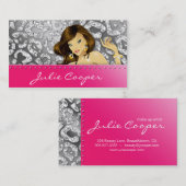 Schmuck-Visitenkarte-Frauen-Leopard-Rosa-Silber Visitenkarte (Vorne/Hinten)