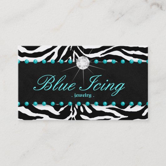 Schmuck-Visitenkarte Zebra Blue Dots Diamond Visitenkarte (Vorderseite)