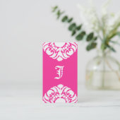 Schmuck-Visitenkarten Damask Monogram PInk Visitenkarte (Stehend Vorderseite)
