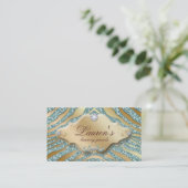 Schmuck Zebra Business Card Sparkle Aquamarin Gold Visitenkarte (Stehend Vorderseite)