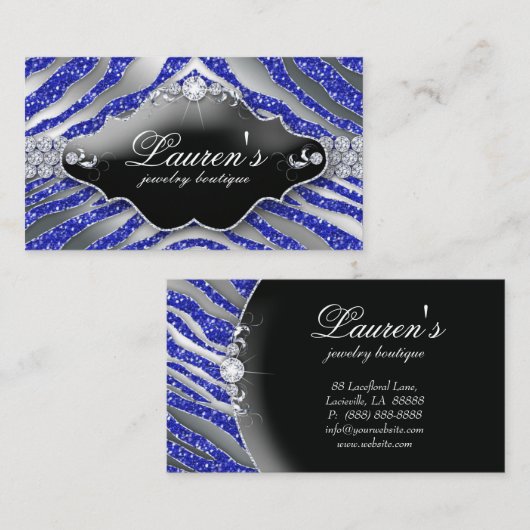 Schmuck Zebra Business Card Sparkle Blue SB Visitenkarte (Vorne/Hinten)