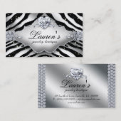 Schmuck Zebra Valentine's Heart Sparkle Black Visitenkarte (Vorne/Hinten)