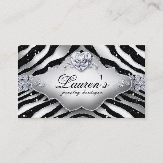Schmuck Zebra Valentine's Heart Sparkle Black Visitenkarte (Vorderseite)