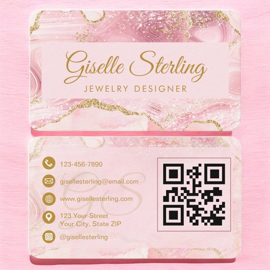 Schmuckdesigner Pink Gold Achat QR-Code Visitenkarte