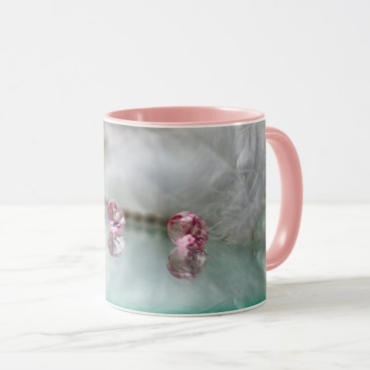 Schmuckfeder aus Vintage Beauty Button aquamarin r Tasse (VorderseiteRechts)