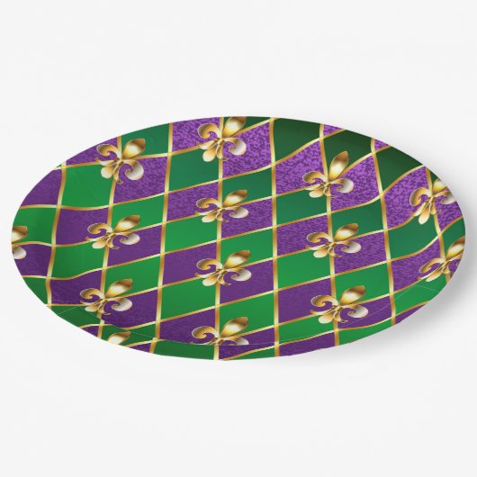 Schmuckhintergrund Mardi Gras Pappteller (Schrägansicht)