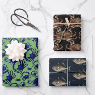 Schmuckkrabben Fisch Gemustert Geschenkpapier Set