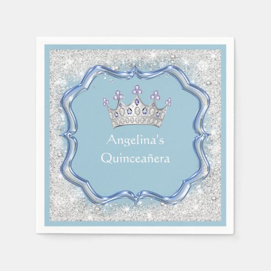 Schmuckkronen aus Quinceanera, Glas, Silberter Gli Serviette (Vorderseite)