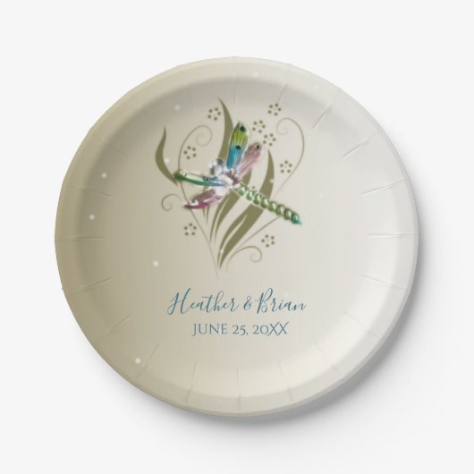 Schmuckpapier für den Polterabend der Libellen Pappteller (Vorderseite)