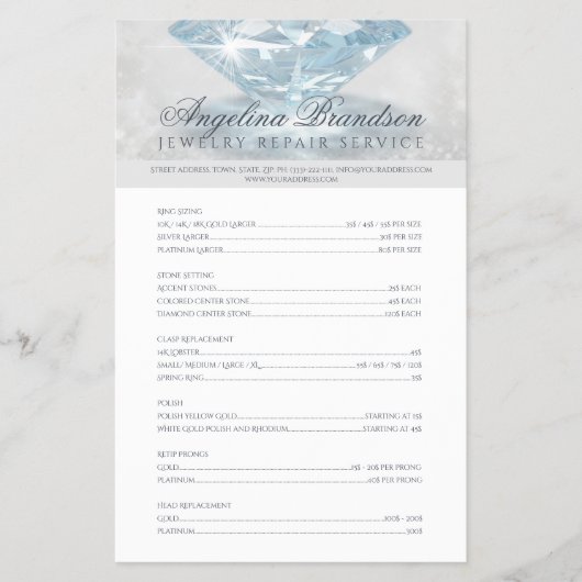 Schmuckreparaturpreisliste Sparkling Diamond Flyer (Vorne)