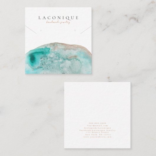 Schmuckstück | | Blau | Wasserfarbe Quadratische Visitenkarte (Vorne/Hinten)