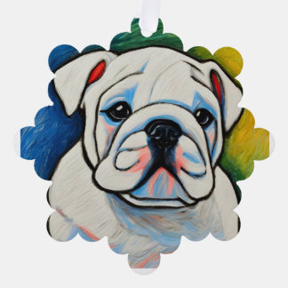 Schmuckstücke das ganze Jahr weißer Bulldoggen-Wel Ornament Karte
