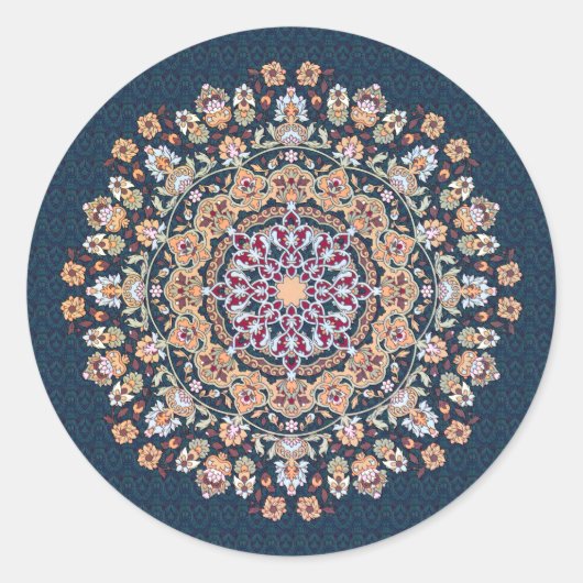 Schmückt Tazhib der persischen Kunst Grund blauer Runder Aufkleber (Vorderseite)