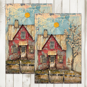 SCHMUDDELIGE ROTMALEREI-BAUHAUS-MIXED-MEDIA-DEKOUP SEIDENPAPIER