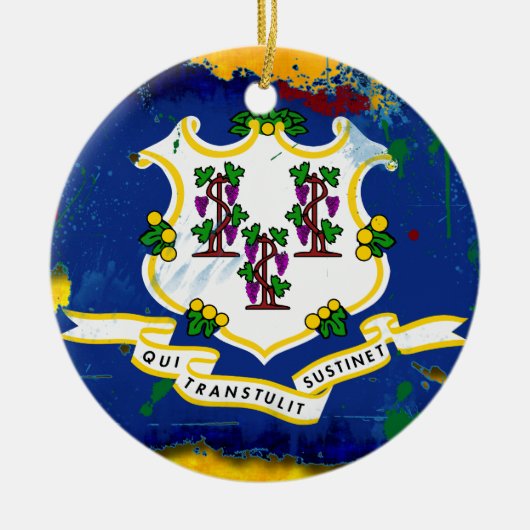 Schmutz-Art-Connecticut-Flagge Keramikornament (Vorne)