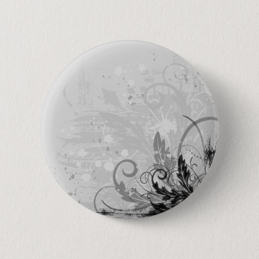 Schmutz-Blumenmuster - hellgraues B&W Button (Vorderseite)