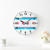 Schmutz-Chicago-Flagge Große Wanduhr (Zuhause)