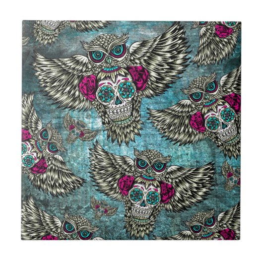 Schmutz-Eulen mit den Zuckerschädeln Fliese (Vorderseite)