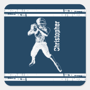 Schmutz-Fußball-Quarterback-Blau und Weiß Quadratischer Aufkleber