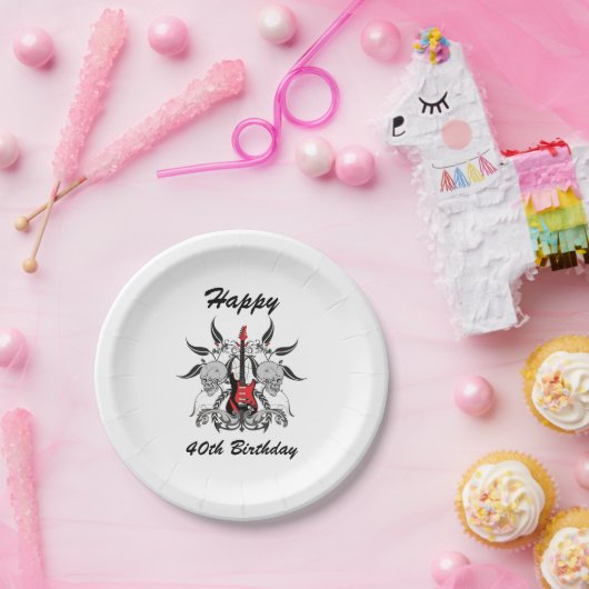 Schmutz-Gitarre und Schädel Pappteller (Party)