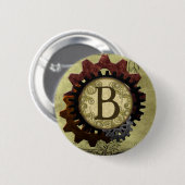 Schmutz Steampunk übersetzt Monogramm-Buchstaben B Button (Vorne & Hinten)