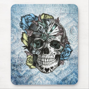 Schmutz-Süßigkeitszuckerschädel in blauem Gelbe Mousepad