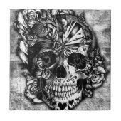 Schmutz-Süßigkeitszuckerschädel in Schwarzweiss. Fliese (Vorderseite)