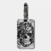 Schmutz-Süßigkeitszuckerschädel in Schwarzweiss. Gepäckanhänger (Rückseite vertikal)