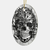 Schmutz-Süßigkeitszuckerschädel in Schwarzweiss. Keramikornament (Links)