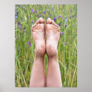 schmutzige Barfuß in Wildblumen Poster