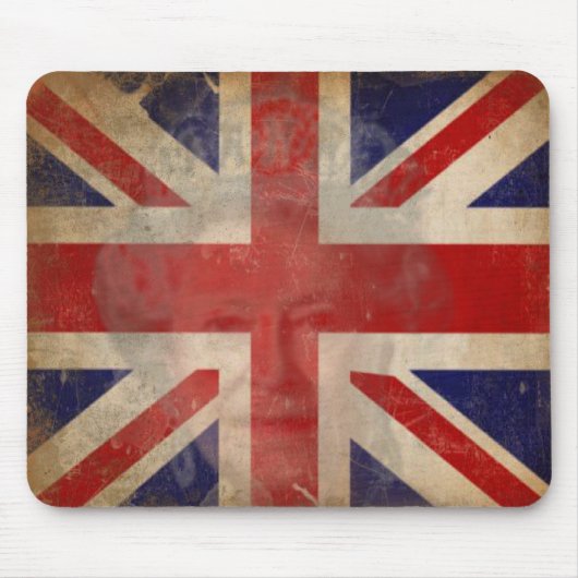 Schmutzige BRITISCHE Flagge Mousepad mit Königin (Vorne)